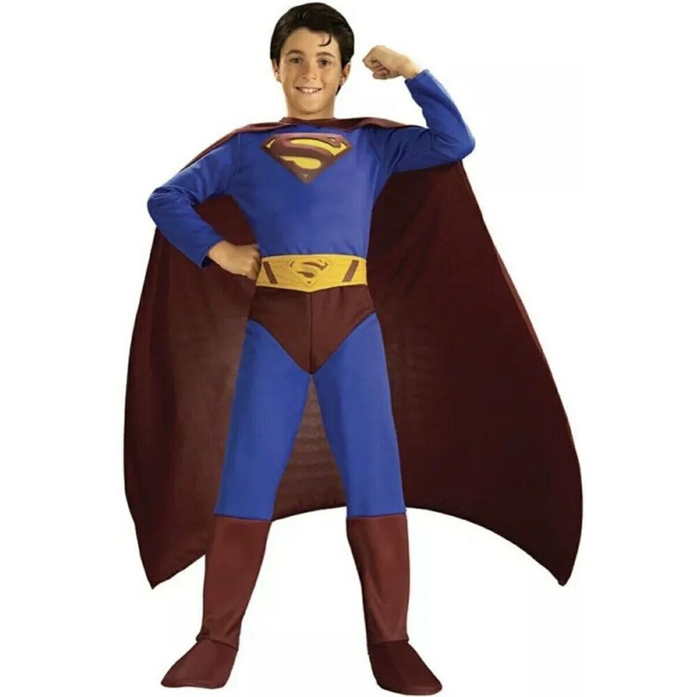 Superman Returns Boys Costume M 8-10 DC Comics Halloween with cape, Belt NIP C19